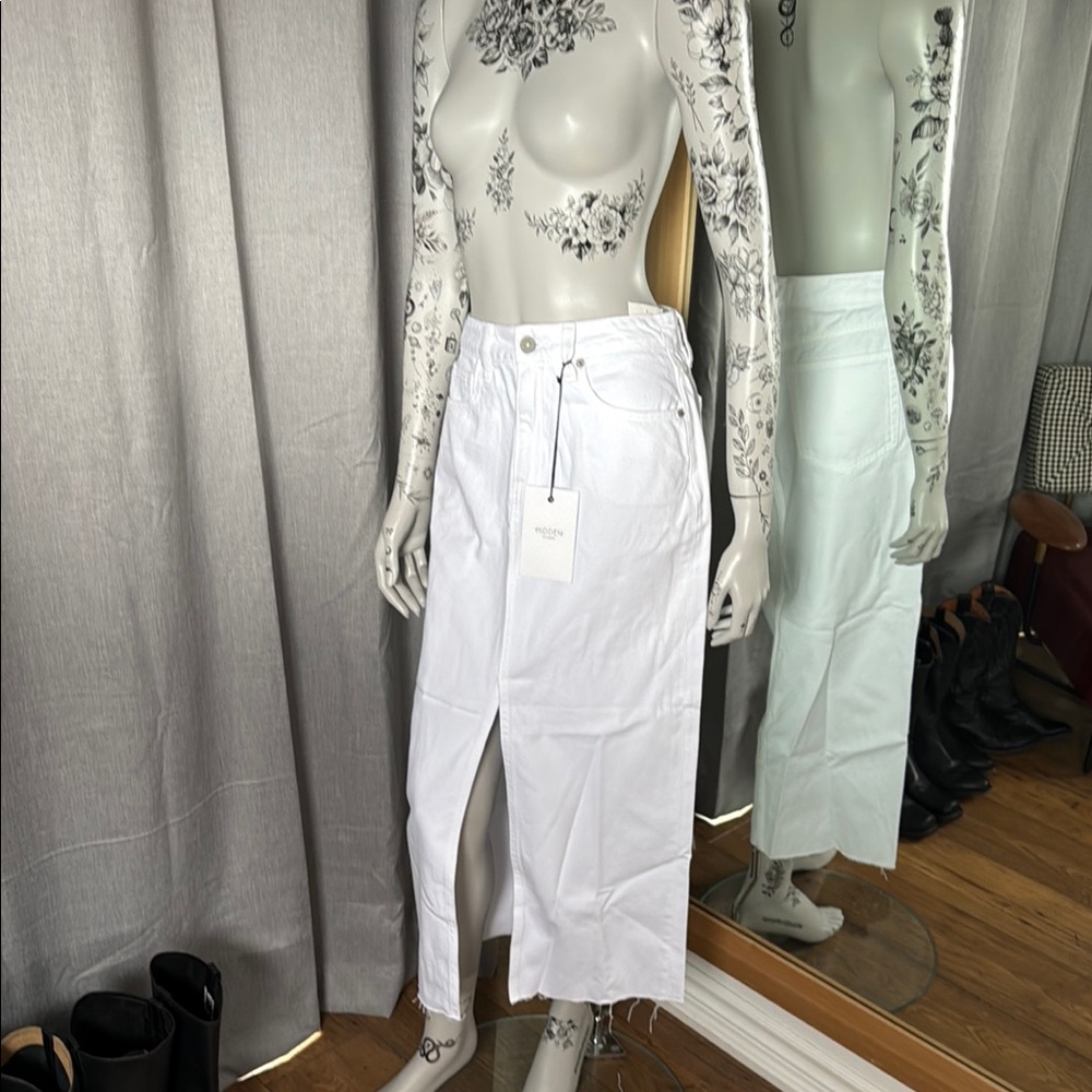 White Denim Maxi Midi long Skirt